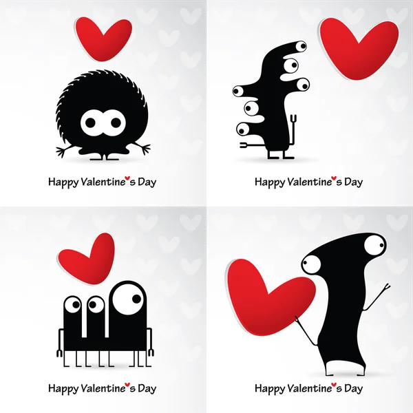 Valentine s day card with monsters and hearts — Stock Vector