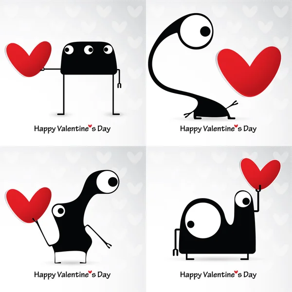 Valentine s day kort med monster och hjärtan — Stock vektor