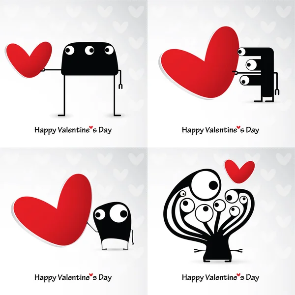 Valentine s day card with monsters and hearts — Stock Vector