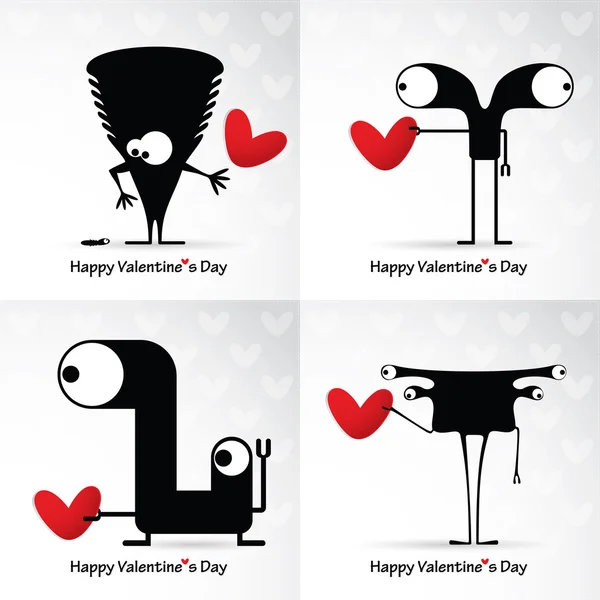 Valentinstag Karte mit Monstern und Herzen — Stockvektor