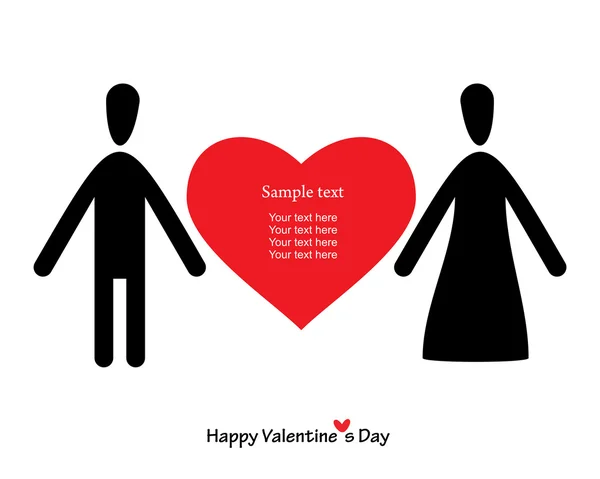 Tarjeta de San Valentín con mujer, hombre y corazón — Vector de stock