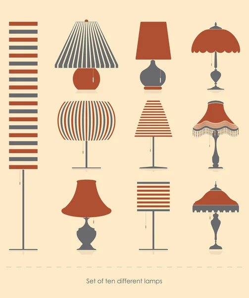 Ensemble de dix lampes différentes — Image vectorielle