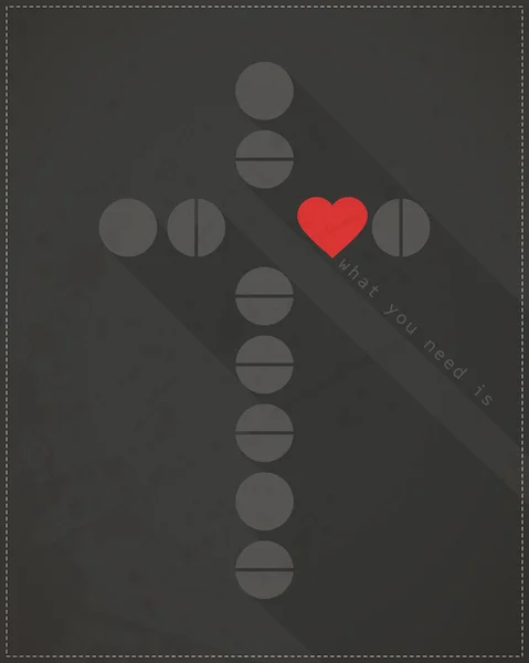 Хрест з серцем на гранжевому фоні — стоковий вектор