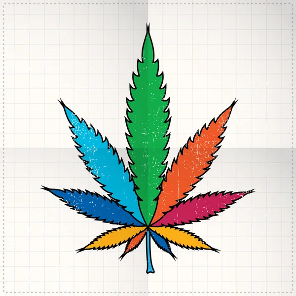 Blad van cannabis op gevouwen papier — Stockvector