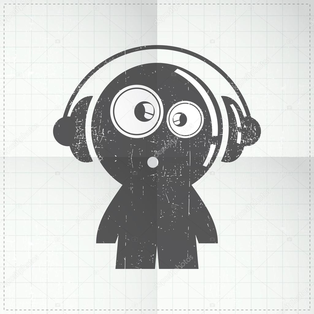 Funny boy with headphones on folded paper — Stock Vector