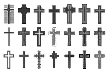 set üzerinde beyaz izole siyah haçlar