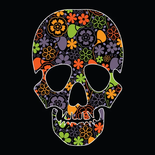 Floral schedel op zwarte achtergrond — Stockvector