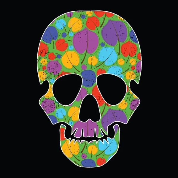 Calavera floral sobre fondo negro — Vector de stock