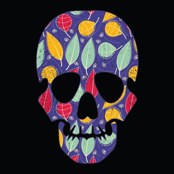 Calavera floral sobre fondo negro — Vector de stock