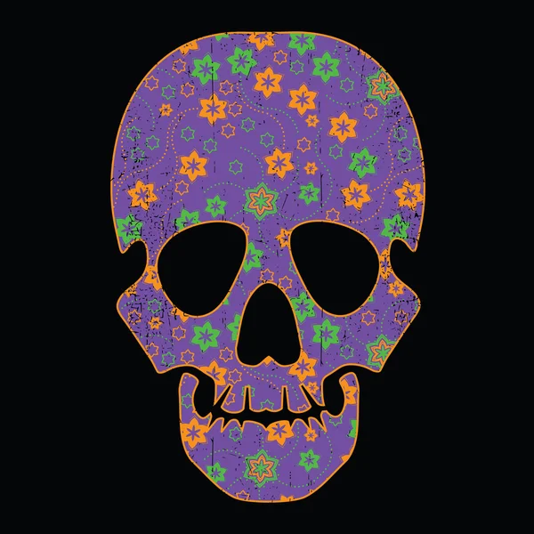 Floral schedel op zwarte achtergrond — Stockvector