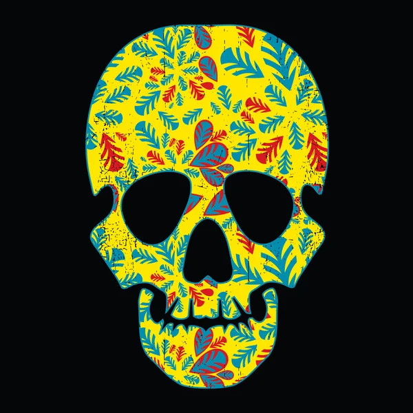 Calavera floral sobre fondo negro — Vector de stock