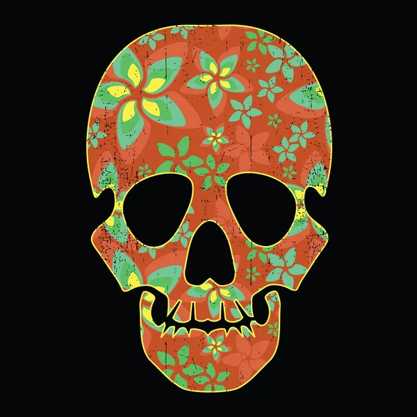 Cráneo floral aislado fondo grunge negro — Vector de stock