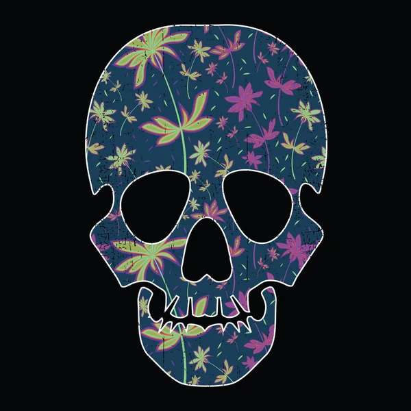 Cráneo floral aislado fondo grunge negro — Vector de stock