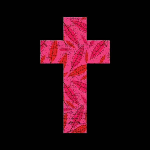 Croix florale sur fond grunge noir — Image vectorielle
