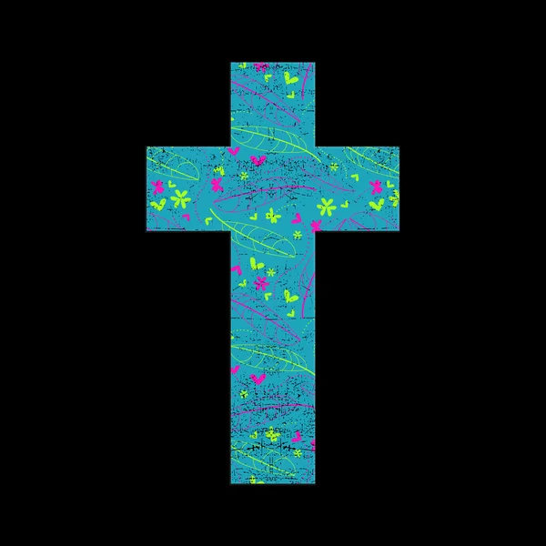 Floral cross på svart grunge bakgrund — Stock vektor