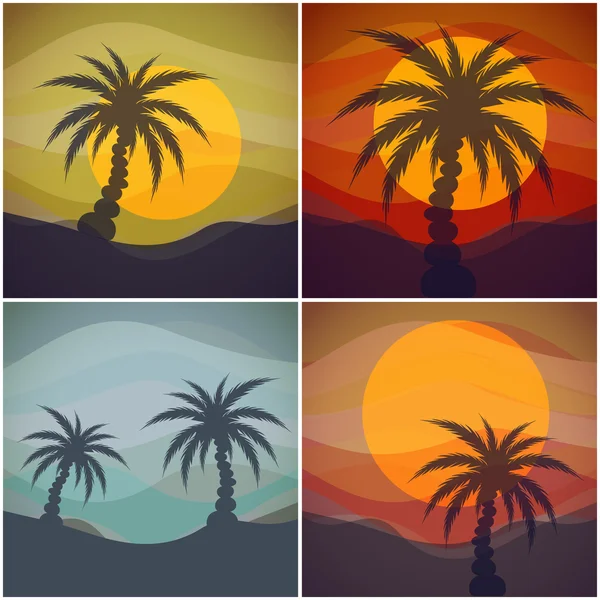 Set of four tropical resorts view. — Stock Vector