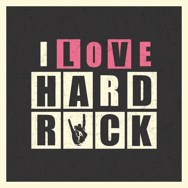 Retro letters I love Hard Rock in frame. — Stock Vector