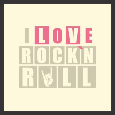 Retro yazıt i çerçeve içinde rock n love rock. vektör çizim