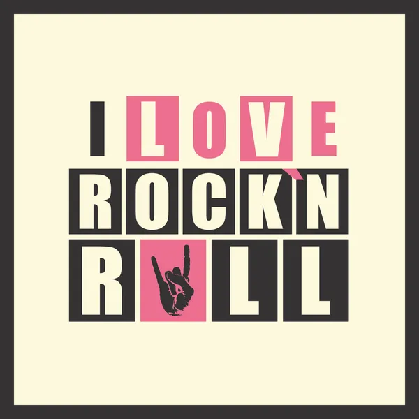 Inscripción retro Me encanta Rock n Rock en marco. ilustración vectorial — Vector de stock