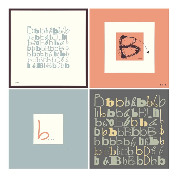 Stylový abeceda v rámečcích. písmeno b, typografické prvky. — Stockový vektor