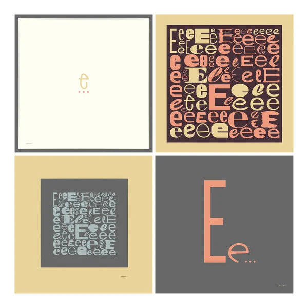 Eleganta alfabetet i ramar. bokstaven e, typografiska element. — Stock vektor