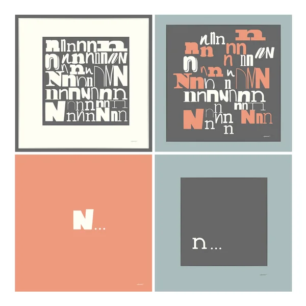 Stylish alphabet in frames. Letter N,Typographic elements. — Stock Vector