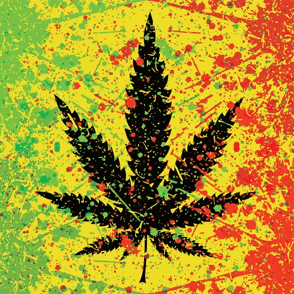 Abstrakt bakgrund med cannabis leaf och färg spray färg. — Stock vektor