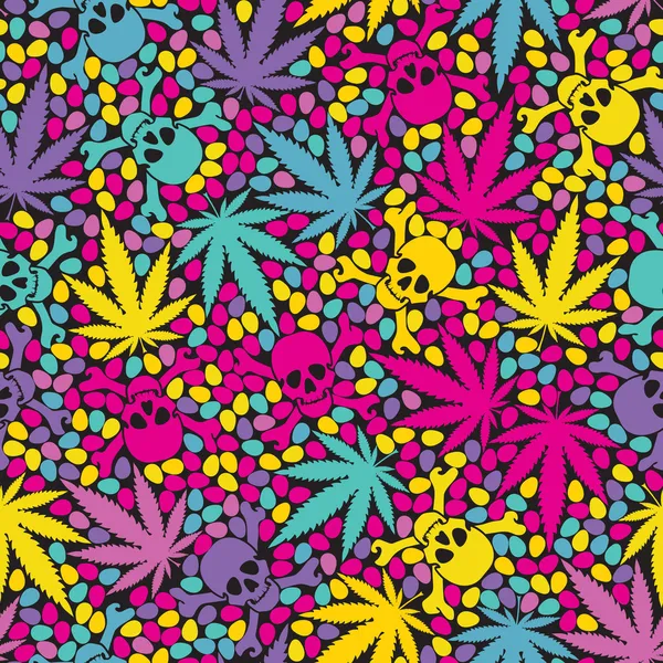 Hojas de cannabis con calaveras — Vector de stock