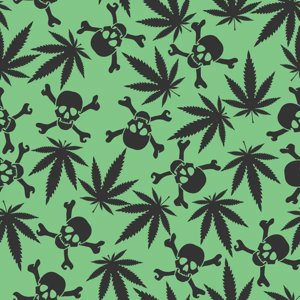 Hojas de cannabis con calaveras — Vector de stock