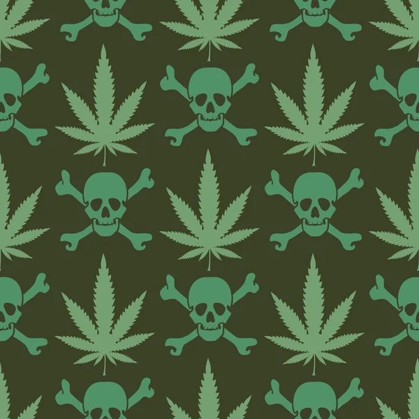 Hojas de cannabis con calaveras — Vector de stock