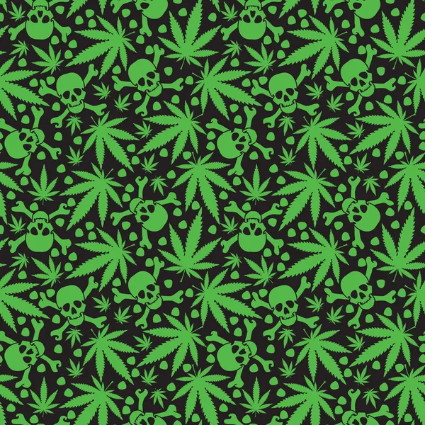 Cannabis leafs with skulls — Stock Vector