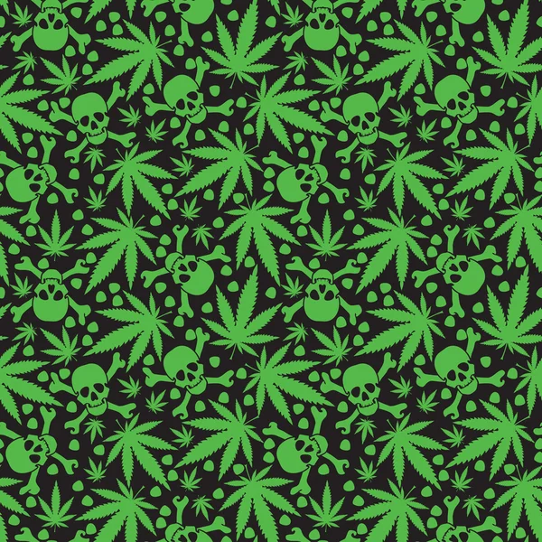 Hojas de cannabis con calaveras — Vector de stock