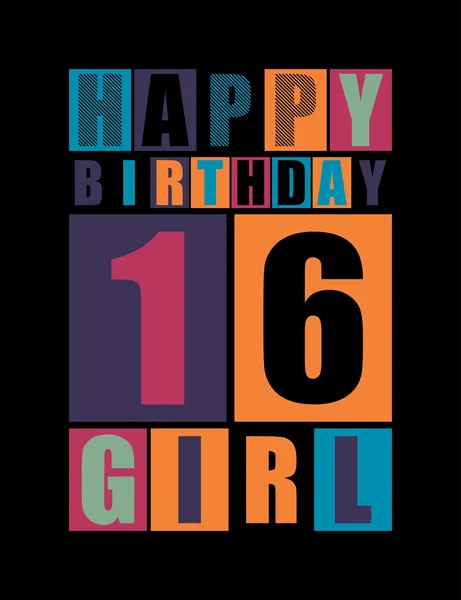 Carte rétro Joyeux anniversaire. Joyeux anniversaire fille 16 ans. Carte cadeau . — Image vectorielle