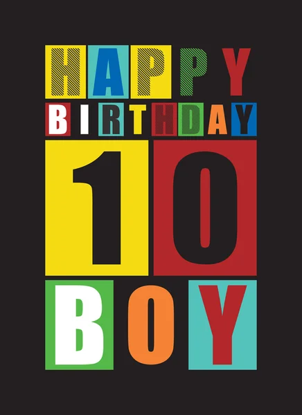 Retro Happy birthday card. Happy birthday boy 10 years. Gift card. — Stock Vector