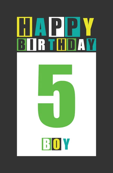 Retro Happy birthday card. Happy birthday boy 5 years. Gift card. — Stock Vector
