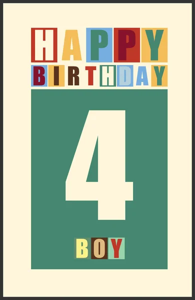 Retro Happy birthday card. Happy birthday boy 4 years. Gift card. — Stock Vector