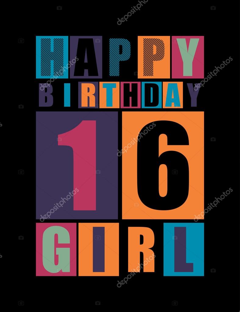 Retro Happy Birthday Card Happy Birthday Girl 16 Years Gift Card Stock Vector Royalty Free Vector Image By C Aleabievsasha 50809071