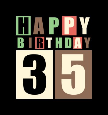 Retro mutlu doğum günü kartı. 35 yıl kutlu olsun. hediye kartı.