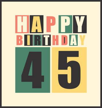Retro mutlu doğum günü kartı. 45 yıl kutlu olsun. hediye kartı.