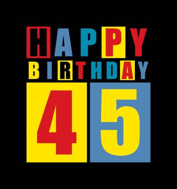 Retro mutlu doğum günü kartı. 45 yıl kutlu olsun. hediye kartı.