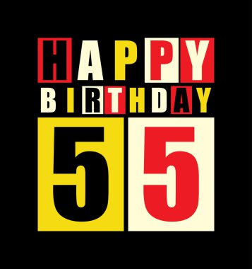 Retro mutlu doğum günü kartı. 55 yıl kutlu olsun. hediye kartı.