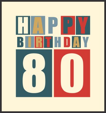 Retro mutlu doğum günü kartı. 80 yıl kutlu olsun. hediye kartı.
