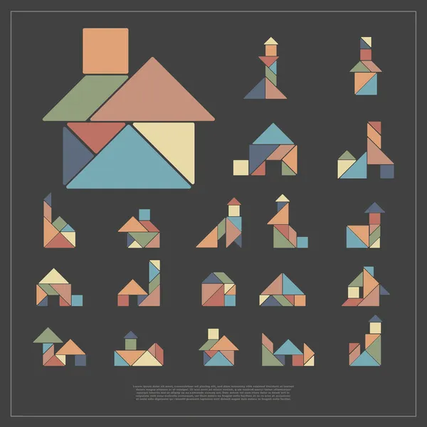 Conjunto de casas tangram — Vector de stock