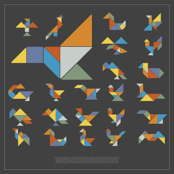 Set di uccelli tangram — Vettoriale Stock
