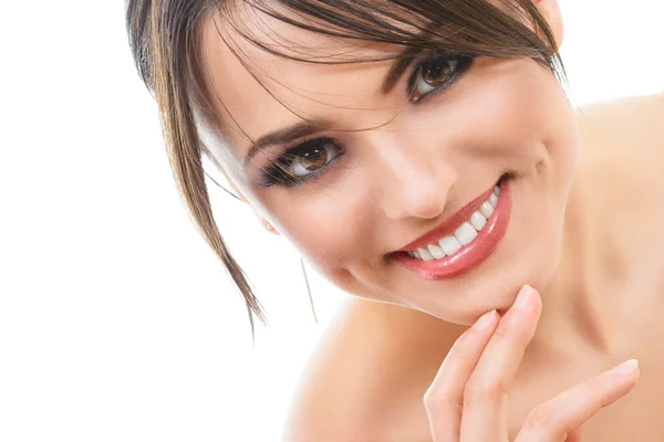 Retrato de cerca de la joven mujer feliz — Foto de Stock