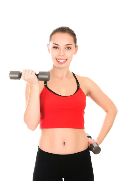 Mujer joven haciendo un entrenamiento de fitness con pesas —  Fotos de Stock