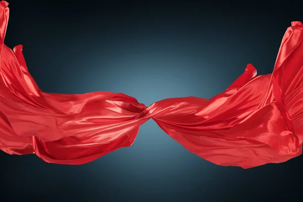 Red Fluttering Cloth Isolated Waving Dark Background Silk Fabric Flying — Stock Photo, Image