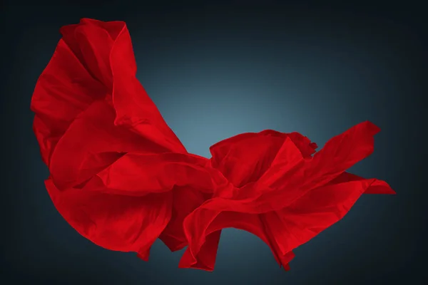 Red Fluttering Cloth Isolated Waving Dark Background Silk Fabric Flying — Stock Photo, Image