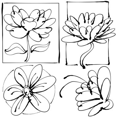 Abstract Leaky Pen Flower Set Drawing clipart