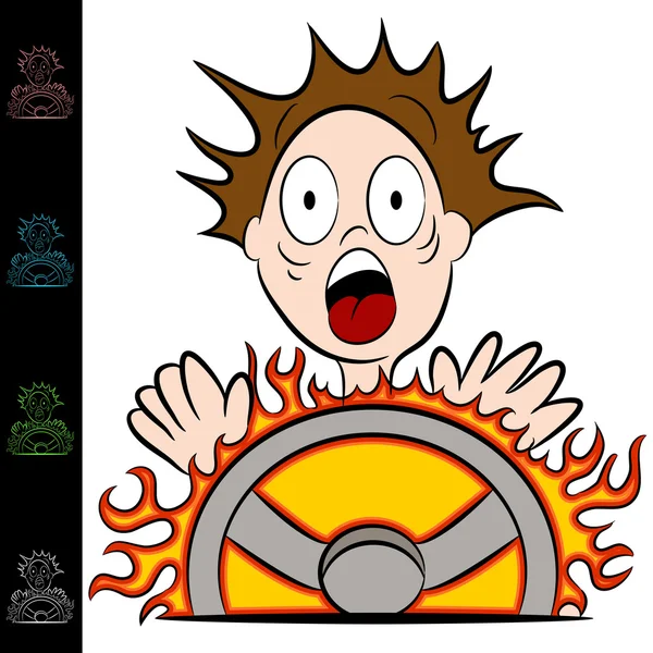 Man Touching a Hot Steering Wheel — Stock Vector